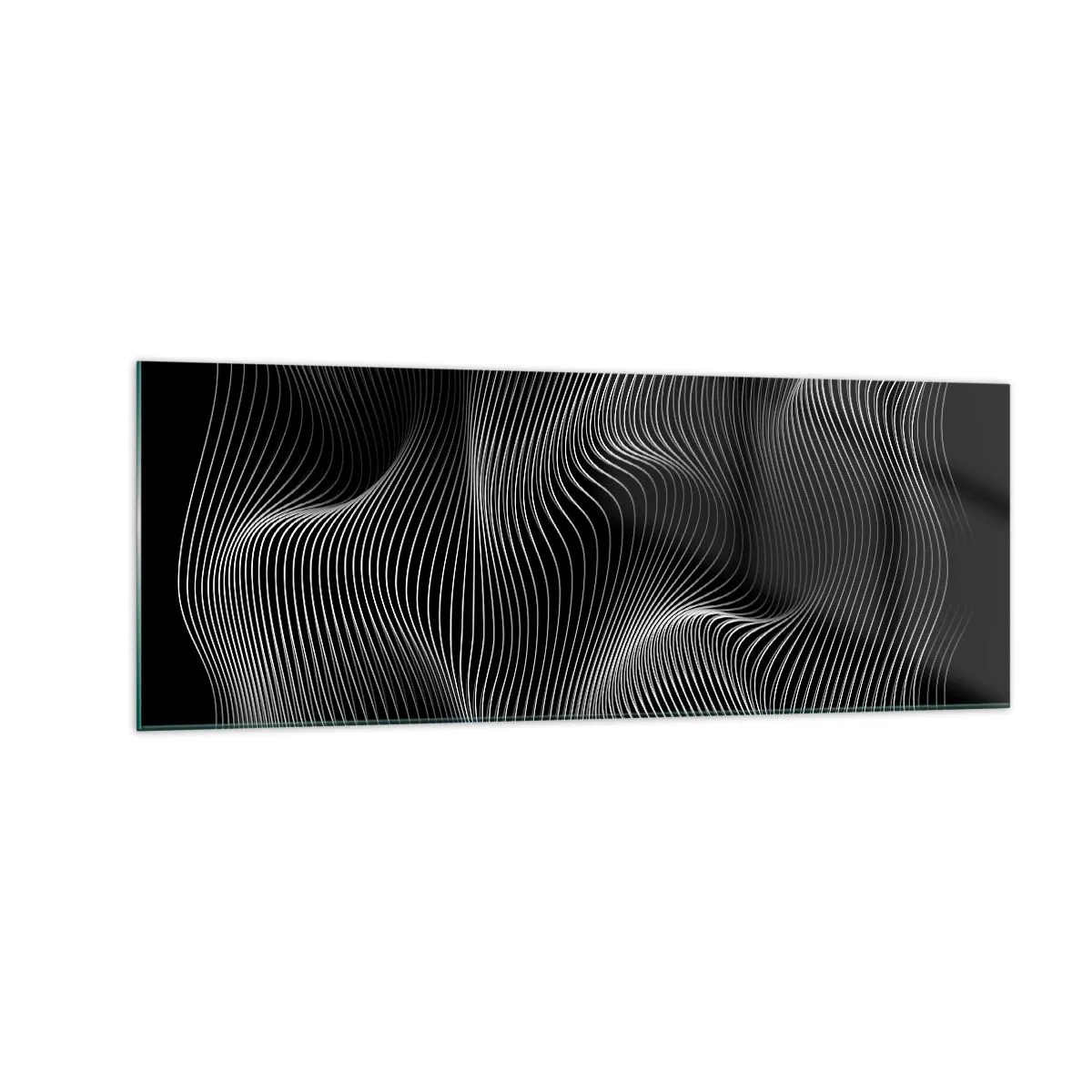 Impression sur verre - Image sur verre - Lignes blanches abstraites sur fond noir - 140x50cm - Danse de lumière dans l'espace - Décoration murale moderne pour le salon et la chambre ARTTOR