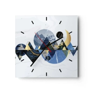 Horloge murale - Pendule murale - Motifs géométriques abstraits avec des motifs de montagne - 30x30cm - Paysage géométrique - Décoration murale moderne pour le salon et la chambre ARTTOR
