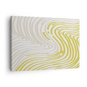 Impression sur toile - Image sur toile - Un motif abstrait avec des lignes ondulées dans des tons de jaune et de beige. - 70x50cm - Une composition au léger virage - Décoration murale moderne pour le salon et la chambre ARTTOR