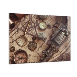 Impression sur verre - Image sur verre - Des objets anciens et une carte - 100x70cm - L'aventure appelle - Décoration murale moderne pour le salon et la chambre ARTTOR