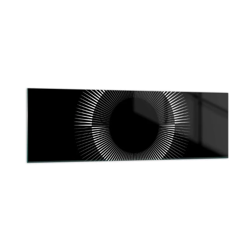 Impression sur verre - Image sur verre - Cercle graphique avec des rayons en noir et blanc - 160x50cm - Soleil noir - Décoration murale moderne pour le salon et la chambre ARTTOR