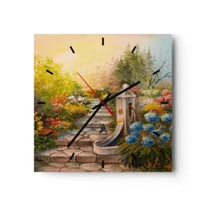 Horloge murale - Pendule murale - Un jardin pittoresque avec une fontaine et des fleurs colorées - 30x30cm - En pleine floraison - Décoration murale moderne pour le salon et la chambre ARTTOR