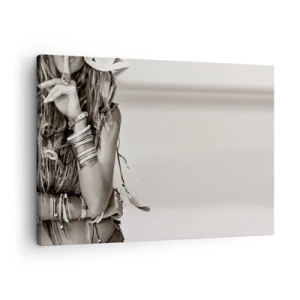Impression sur toile - Image sur toile - Portrait d'une femme bohème avec des bijoux - 70x50cm - Comment va la fille - Décoration murale moderne pour le salon et la chambre ARTTOR