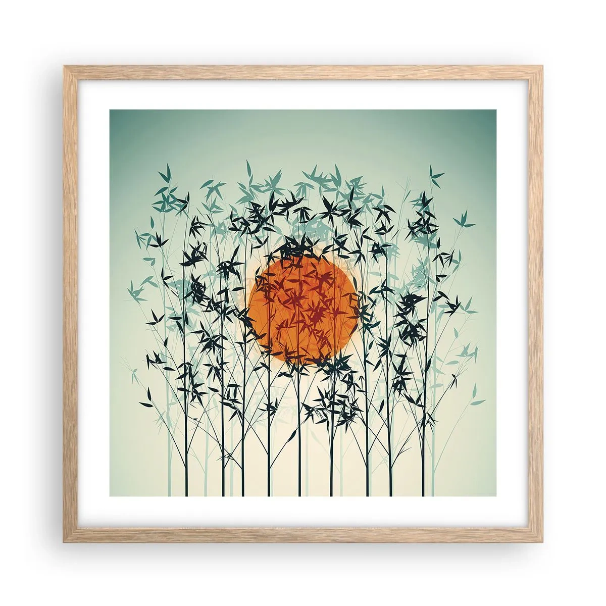 Affiche dans un chêne clair - Poster - Soleil japonnais - 50x50 cm