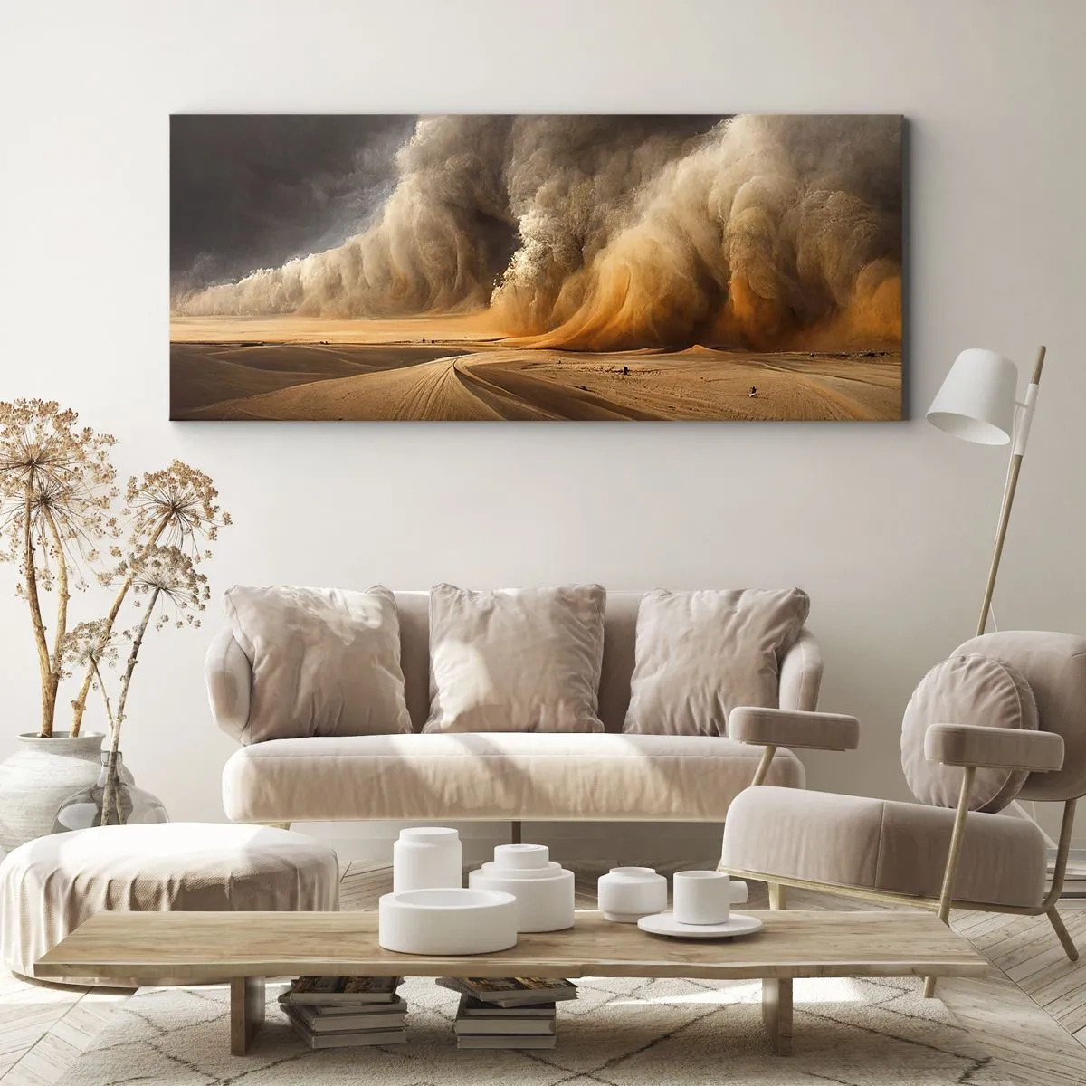 Impression sur toile - Image sur toile - Impressionnante tempête de sable dans le désert - 160x50cm - La colère du désert - Décoration murale moderne pour le salon et la chambre ARTTOR