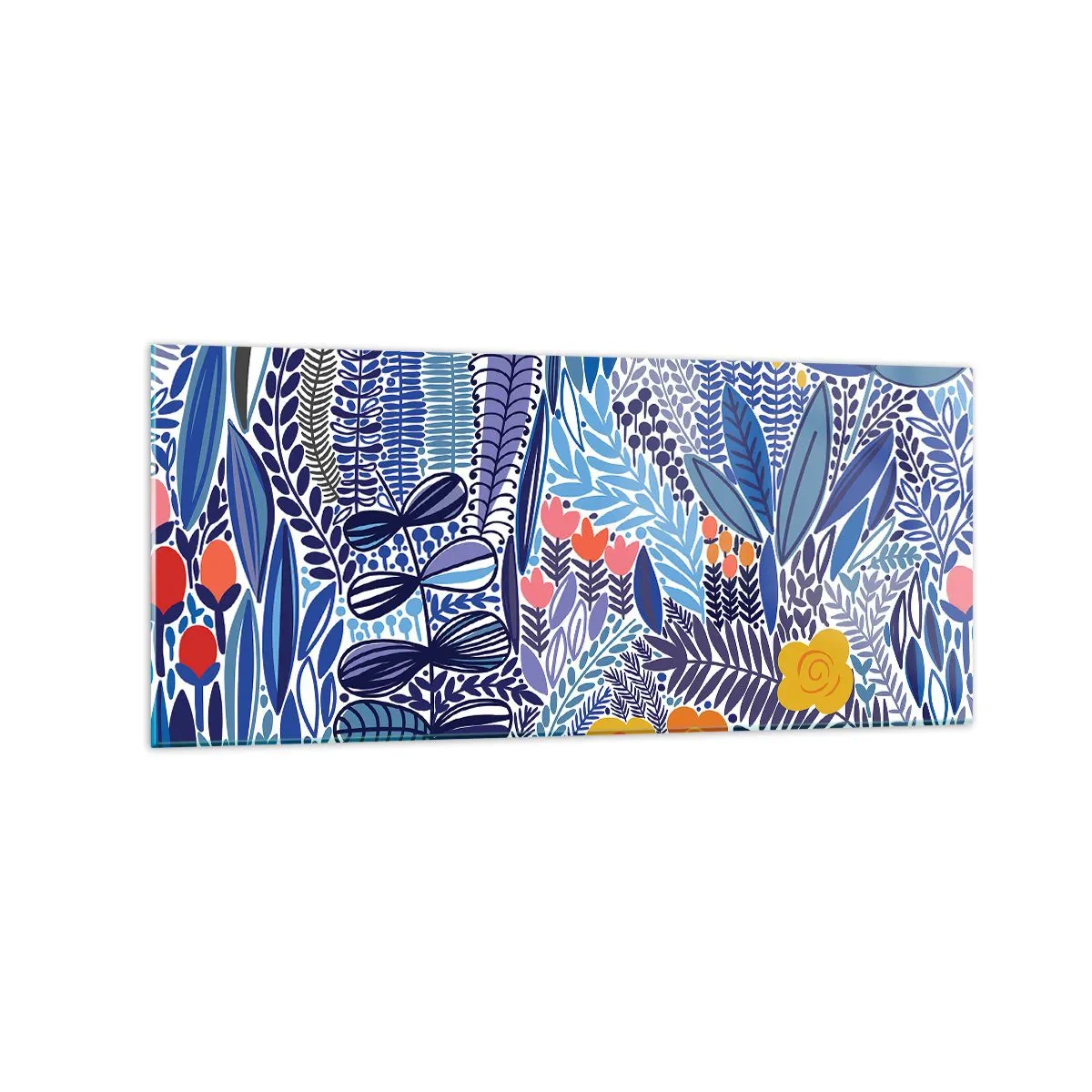 Impression sur verre - Image sur verre - Un motif végétal coloré dans un style graphique moderne - 120x50cm - Jardin hawaïen - Décoration murale moderne pour le salon et la chambre ARTTOR