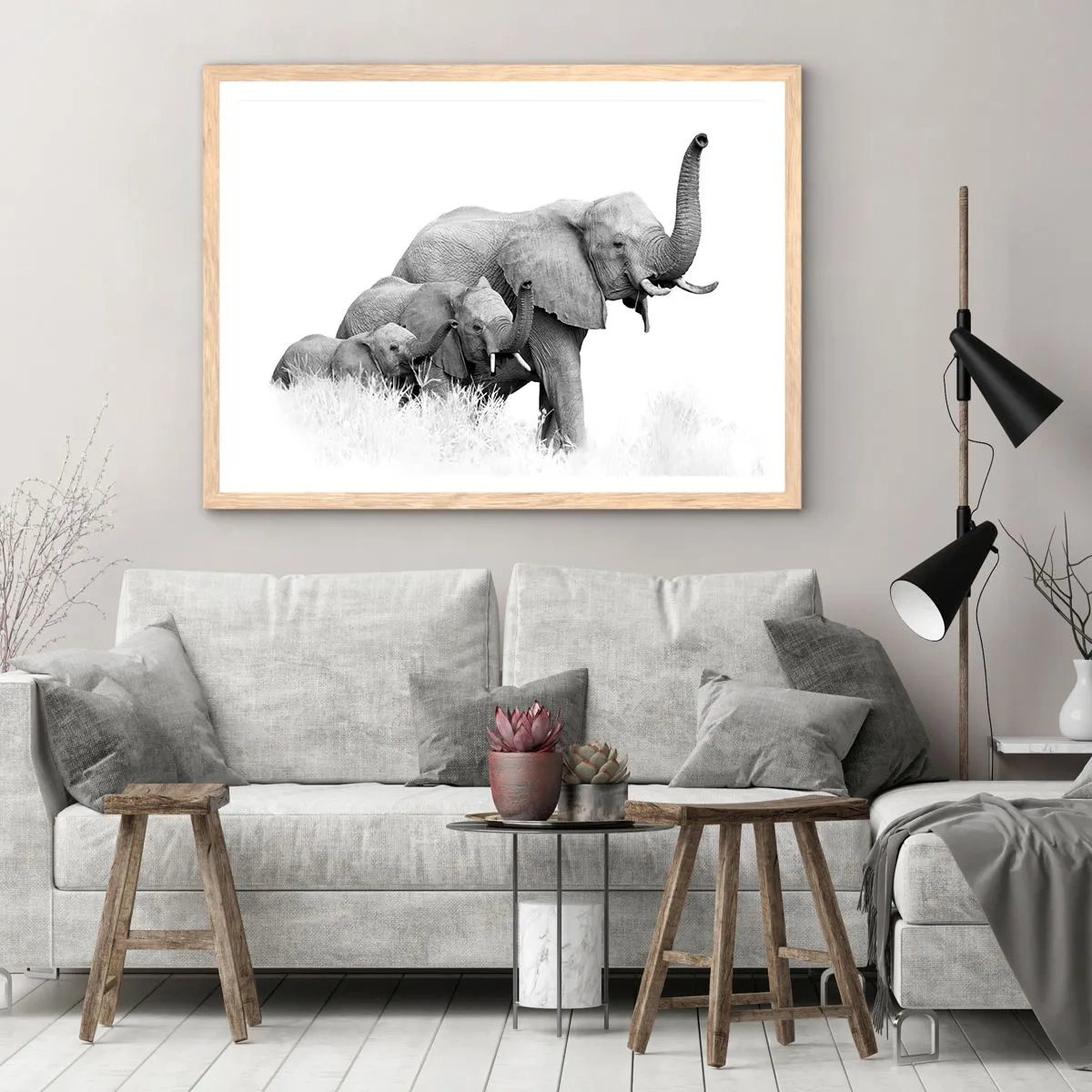 Affiche dans un chêne clair - Poster - Un, deux, trois - 70x50 cm