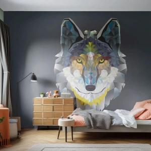 Papier Peint Photo Premium Sand - Loup géométrique sur fond sombre - 100x70cm - On parle du loup - Décoration murale moderne pour le salon et la chambre ARTTOR