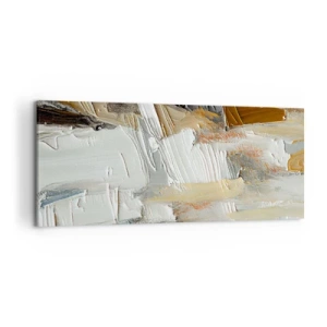 Impression sur toile - Image sur toile - Abstraction texturale dans des tons terre et blanc - 120x50cm - Couches colorées - Décoration murale moderne pour le salon et la chambre ARTTOR