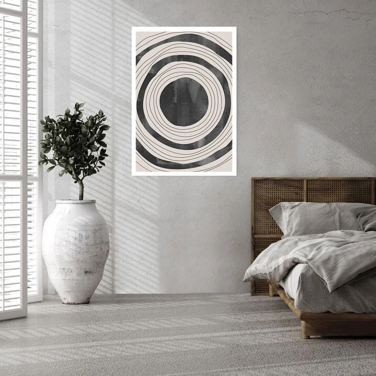 Affiche - Poster - Cercles concentriques abstraits en noir et blanc - 50x70cm - Droit au but - Décoration murale moderne pour le salon et la chambre ARTTOR