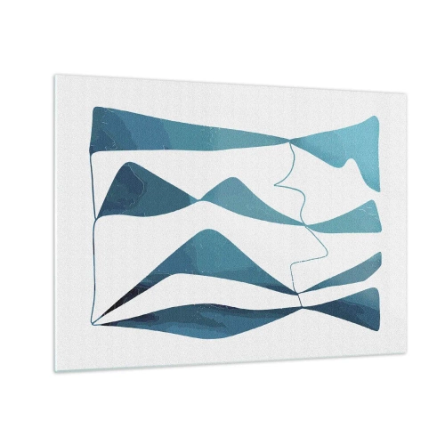 Impression sur verre - Image sur verre - Vagues et formes turquoise sur fond blanc - 70x50cm - Abstraction : composé turquoise - Décoration murale moderne pour le salon et la chambre ARTTOR