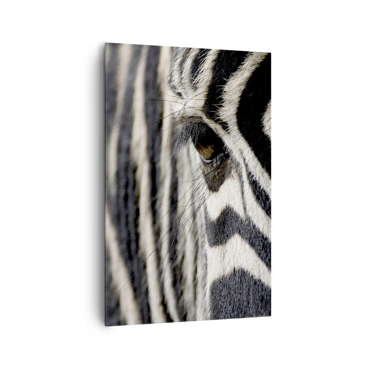 Impression sur toile - Image sur toile - Gros plan de l'œil d'un zèbre avec des rayures noires et blanches - 80x120cm - Portrait en rayure - Décoration murale moderne pour le salon et la chambre ARTTOR