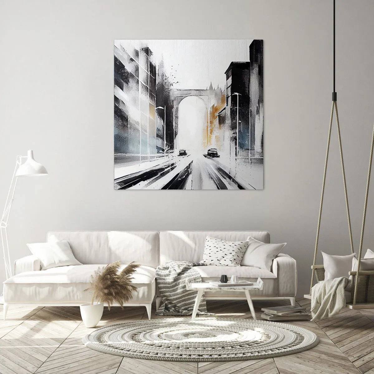 Impression sur toile - Image sur toile - Étude de ville : architecture et mouvement - 70x70 cm