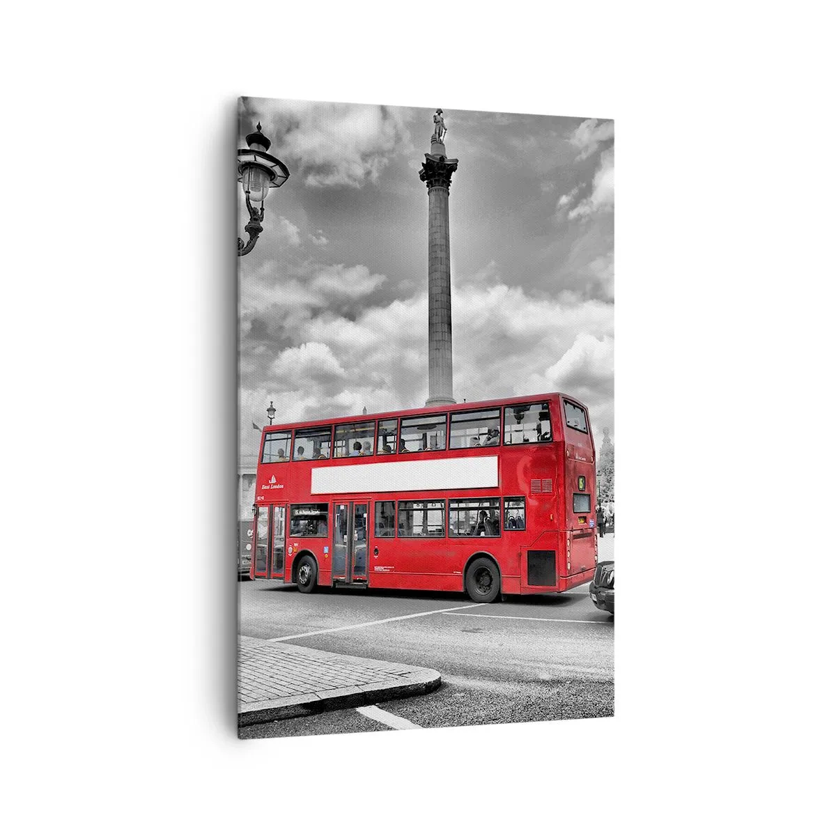 Impression sur toile - Image sur toile - Un bus rouge à impériale sur fond de ville en noir et blanc - 80x120cm - La vraie circulation sanguine de la ville - Décoration murale moderne pour le salon et la chambre ARTTOR