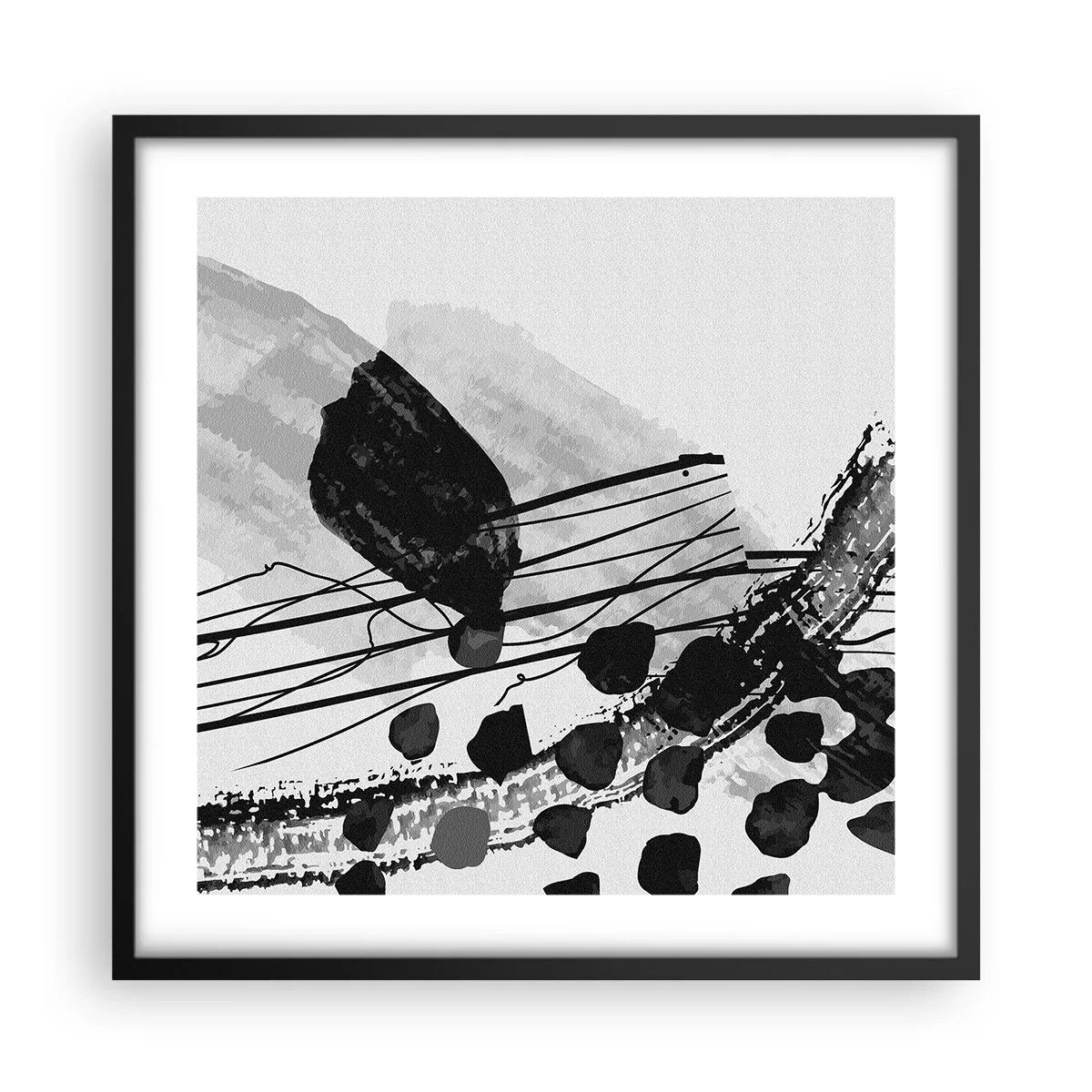 Affiche dans un cadre noir - Poster - Abstraction organique noir et blanc - 50x50 cm