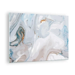 Impression sur verre - Image sur verre - Un motif de marbre subtil dans des tons de bleu et de blanc - 70x50cm - Blanc surélevé - Décoration murale moderne pour le salon et la chambre ARTTOR
