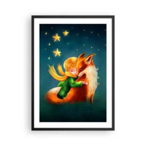 Affiche dans un cadre noir - Poster - Une figure avec un renard dans un décor magique d'étoiles - 50x70cm - Petit Prince - Décoration murale moderne pour le salon et la chambre ARTTOR