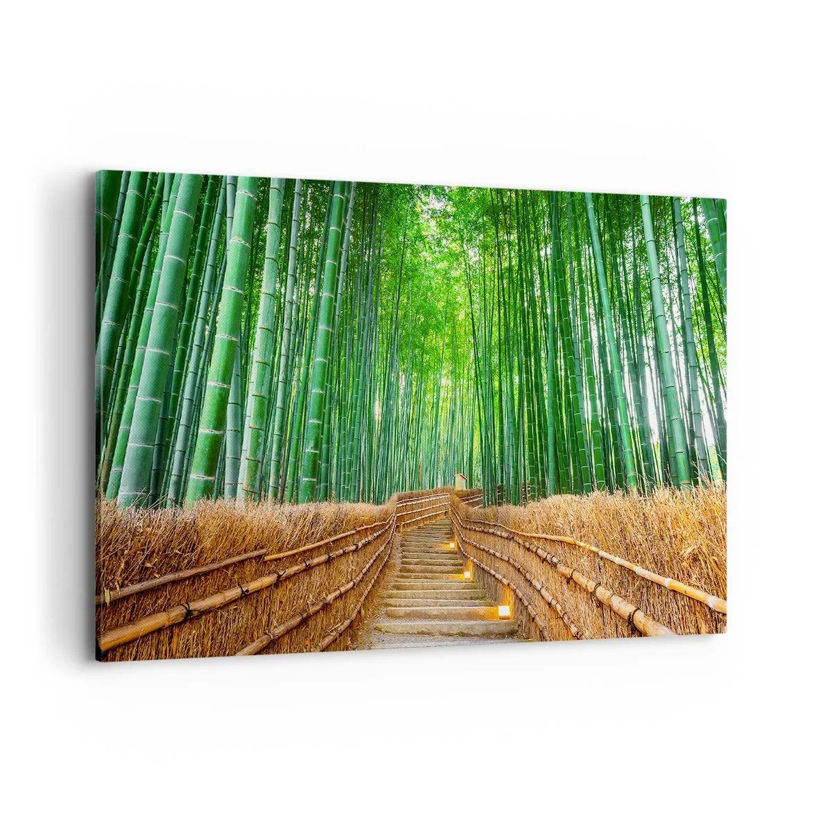 Impression sur toile - Image sur toile - Un chemin dans une dense forêt de bambous - 120x80cm - L'essence de la nature asiatique - Décoration murale moderne pour le salon et la chambre ARTTOR