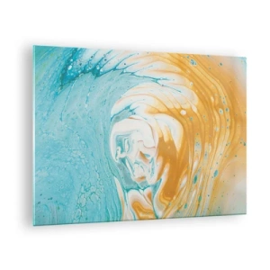 Impression sur verre - Image sur verre - Tourbillon pastel aux couleurs bleu et jaune - 70x50cm - Tourbillon pastel - Décoration murale moderne pour le salon et la chambre ARTTOR