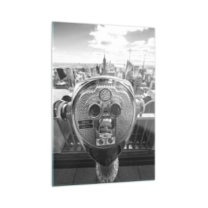 Impression sur verre - Image sur verre - Vue en noir et blanc de New York avec un télescope d'observation - 50x70cm - Ville sur les villes - Décoration murale moderne pour le salon et la chambre ARTTOR