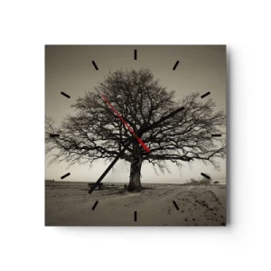 Horloge murale - Pendule murale - Un arbre solitaire dans un champ de sépia - 30x30cm - D'ici à l'éternité - Décoration murale moderne pour le salon et la chambre ARTTOR