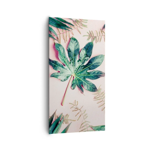 Impression sur toile - Image sur toile - Étude de verdure sur fond rose - 65x120 cm