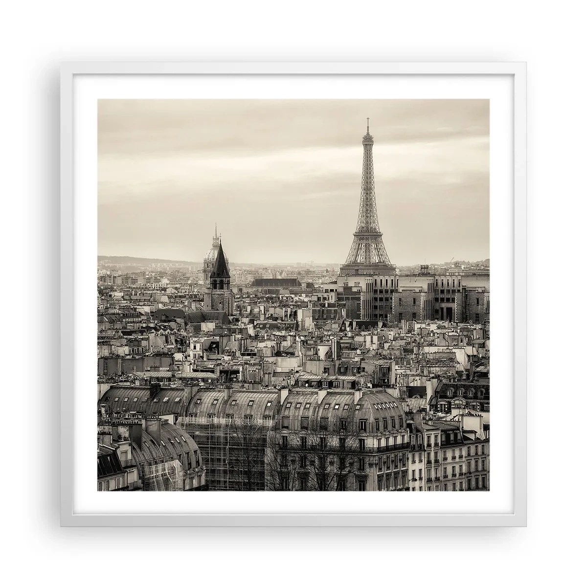 Affiche dans un cadre blanc - Poster - Sur les toits de Paris - 60x60 cm