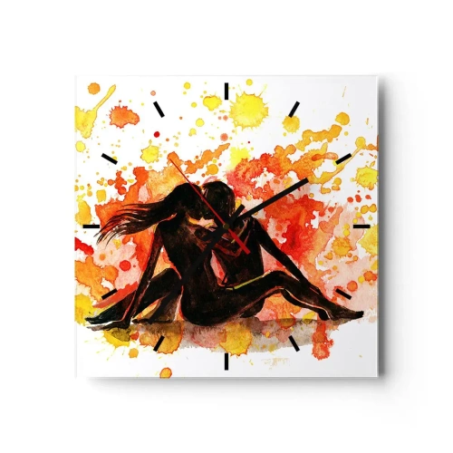 Horloge murale - Pendule murale - Une aquarelle romantique de deux personnes aux couleurs chaudes. - 30x30cm - Et la lumière fut - Décoration murale moderne pour le salon et la chambre ARTTOR