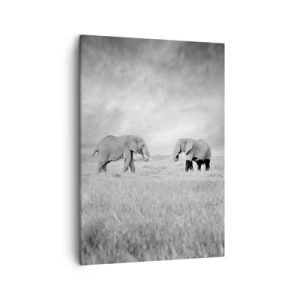 Impression sur toile - Image sur toile - Deux éléphants sur fond de savane africaine - 50x70cm - Le gris est beau - Décoration murale moderne pour le salon et la chambre ARTTOR
