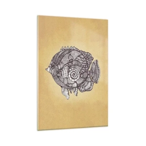 Impression sur verre - Image sur verre - Poisson décoratif dans un style de dessin avec des motifs - 80x120cm - D'un océan d'ornements - Décoration murale moderne pour le salon et la chambre ARTTOR