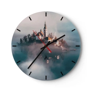 Horloge murale - Pendule murale - Une île avec une église entourée de brouillard et d'eau - 30x30cm - Île de rêve - Décoration murale moderne pour le salon, la cuisine et la chambre ARTTOR