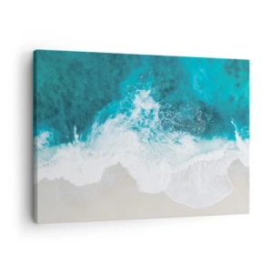 Impression sur toile - Image sur toile - Vagues turquoise de l'océan sur du sable clair - 70x50cm - Caresse naturelle - Décoration murale moderne pour le salon et la chambre ARTTOR