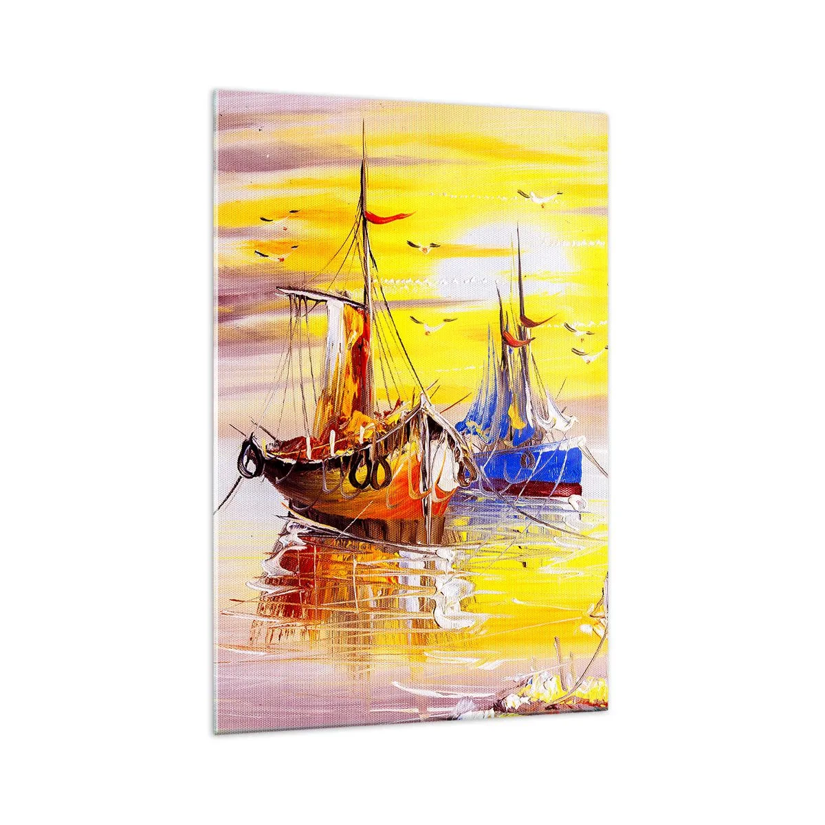 Impression sur verre - Image sur verre - Une scène picturale de bateaux sur une mer calme - 70x100cm - Un repos bien mérité au port - Décoration murale moderne pour le salon et la chambre ARTTOR