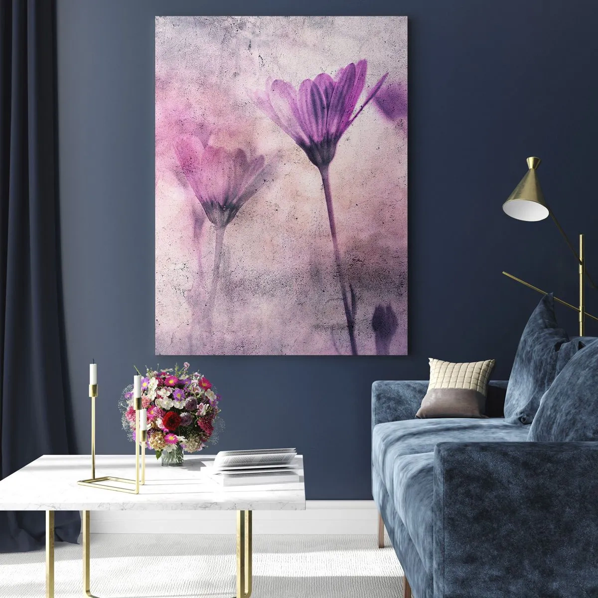 Impression sur verre - Image sur verre - Fleurs délicates dans des tons violets sur fond clair - 80x120cm - Rêve de fleurs - Décoration murale moderne pour le salon et la chambre ARTTOR