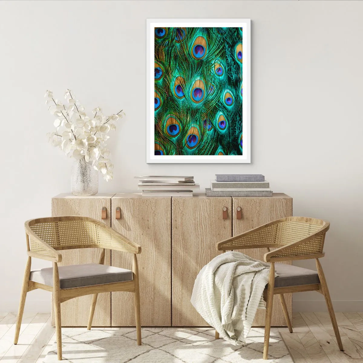 Affiche dans un cadre blanc - Poster - Un regard de paon - 30x40 cm