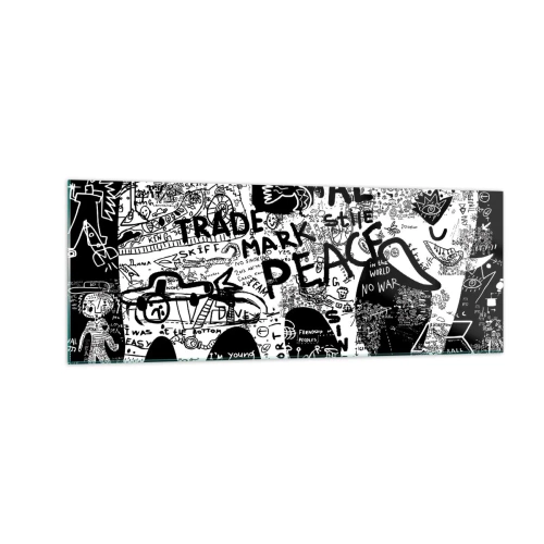 Impression sur verre - Image sur verre - Graphiques en noir et blanc avec des motifs graffitis - 140x50cm - La richesse des rues - Décoration murale moderne pour le salon et la chambre ARTTOR