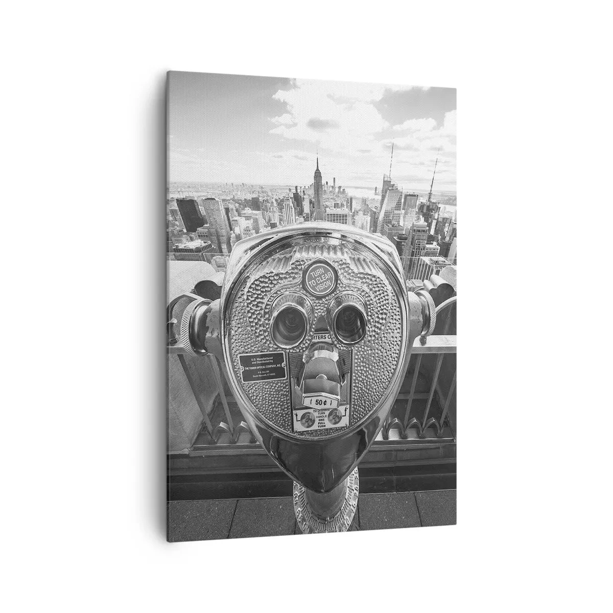 Impression sur toile - Image sur toile - Vue monochrome à travers le télescope du panorama de la ville - 70x100cm - Ville sur les villes - Décoration murale moderne pour le salon et la chambre ARTTOR