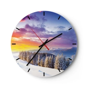 Horloge murale - Pendule murale - Cadran d'horloge avec un paysage d'hiver et le soleil couchant - 30x30cm - En pleine journée - Décoration murale moderne pour le salon, la cuisine et la chambre ARTTOR