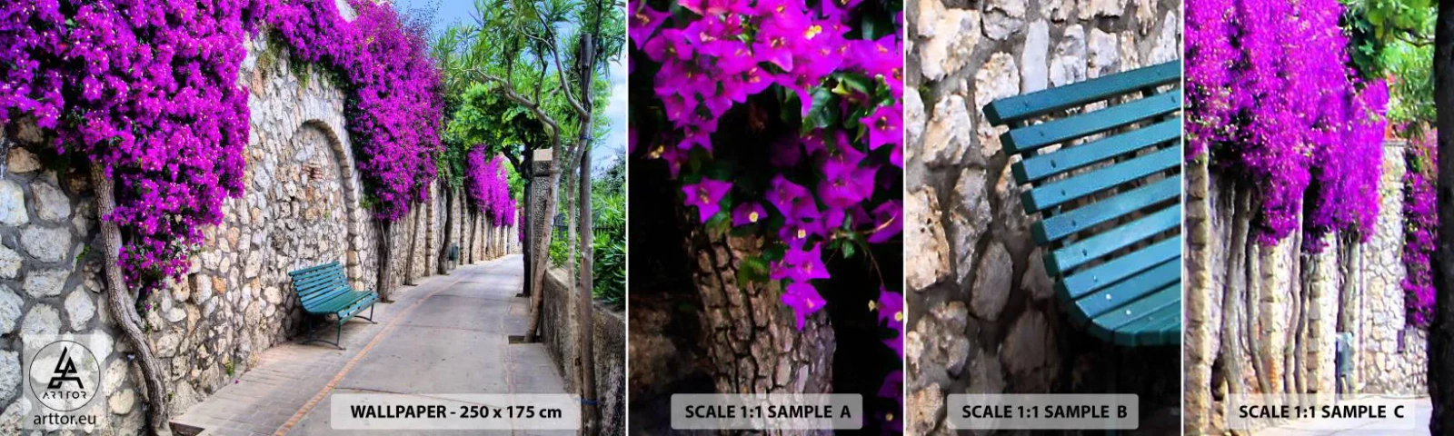 Échantillon De Papier Peint Standard Eco - Rencontrons-nous au plus vite - Ville, Fleurs, Italie - 100x30 cm