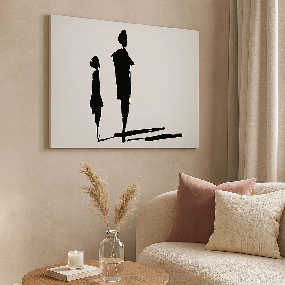 Impression sur toile - Image sur toile - Silhouettes de deux personnes en noir sur fond clair - 70x50cm - Êtes-vous sûr qu'ils sont ensemble ? - Décoration murale moderne pour le salon et la chambre ARTTOR
