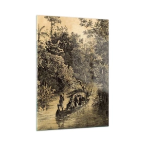 Impression sur verre - Image sur verre - Impression rétro représentant un voyage à travers la jungle - 50x70cm - Expédition à la source - Décoration murale moderne pour le salon et la chambre ARTTOR