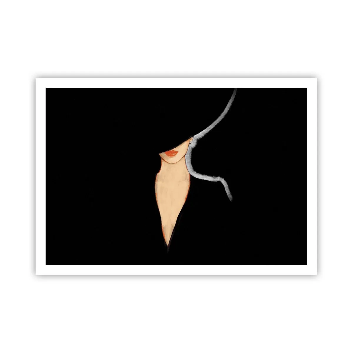 Affiche - Poster - Silhouette d'une femme au chapeau sur fond noir - 100x70cm - Élégance et style - Décoration murale moderne pour le salon et la chambre ARTTOR
