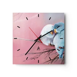Horloge murale - Pendule murale - Deux oiseaux amoureux sur une branche sur fond rose - 30x30cm - Que dire de plus?... - Décoration murale moderne pour le salon et la chambre ARTTOR