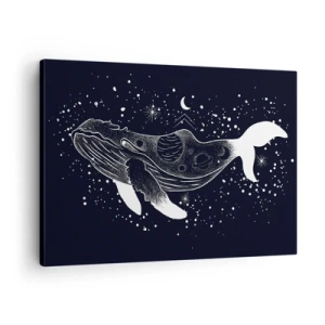 Impression sur toile - Image sur toile - Une illustration graphique d'une baleine dans un style de l'ère spatiale. - 70x50cm - Dans l'océan de l'univers - Décoration murale moderne pour le salon et la chambre ARTTOR