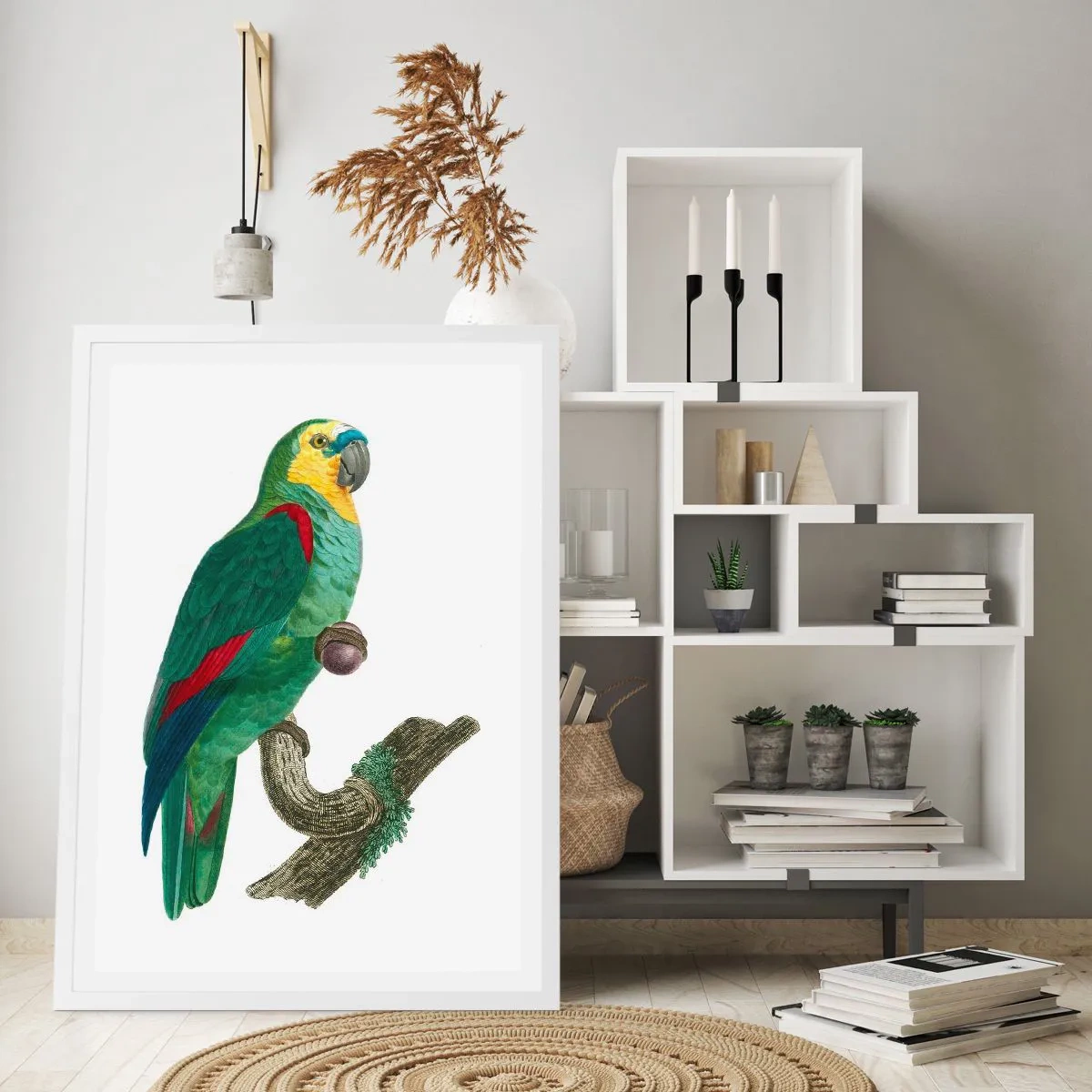 Affiche dans un cadre blanc - Poster - Portrait de perroquet - 50x70 cm
