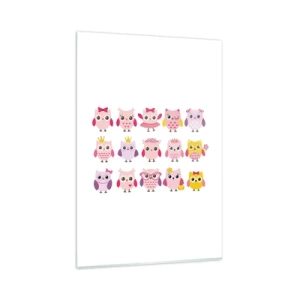 Impression sur verre - Image sur verre - Hiboux mignons aux couleurs pastel - 80x120cm - L'un est plus doux que l'autre - Décoration murale moderne pour le salon et la chambre ARTTOR