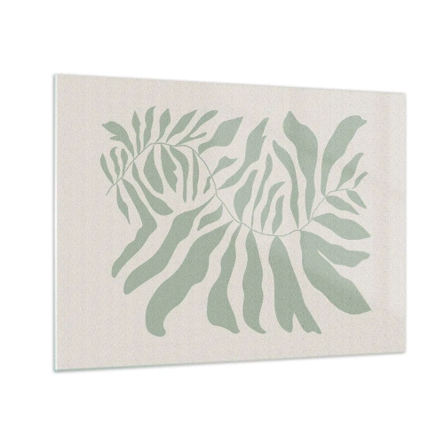 Impression sur verre - Image sur verre - Une branche d'émeraude aux formes organiques sur fond clair - 70x50cm - Brindille d'émeraude - Décoration murale moderne pour le salon et la chambre ARTTOR