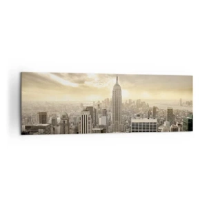 Impression sur toile - Image sur toile - Panorama de la ville avec vue sur l'Empire State Building - 160x50cm - New York tissé de gris - Décoration murale moderne pour le salon et la chambre ARTTOR
