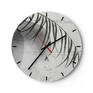 Horloge murale - Pendule murale - Palmier noir et blanc avec ombre de lune sur fond de béton - 30x30cm - L'exotisme subtil de la nature - Décoration murale moderne pour le salon, la cuisine et la chambre ARTTOR
