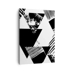 Impression sur toile - Image sur toile - Motifs géométriques de forme minimaliste en noir et blanc - 50x70cm - Pluie de triangles - Décoration murale moderne pour le salon et la chambre ARTTOR